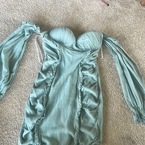 Green strapless mini dress
